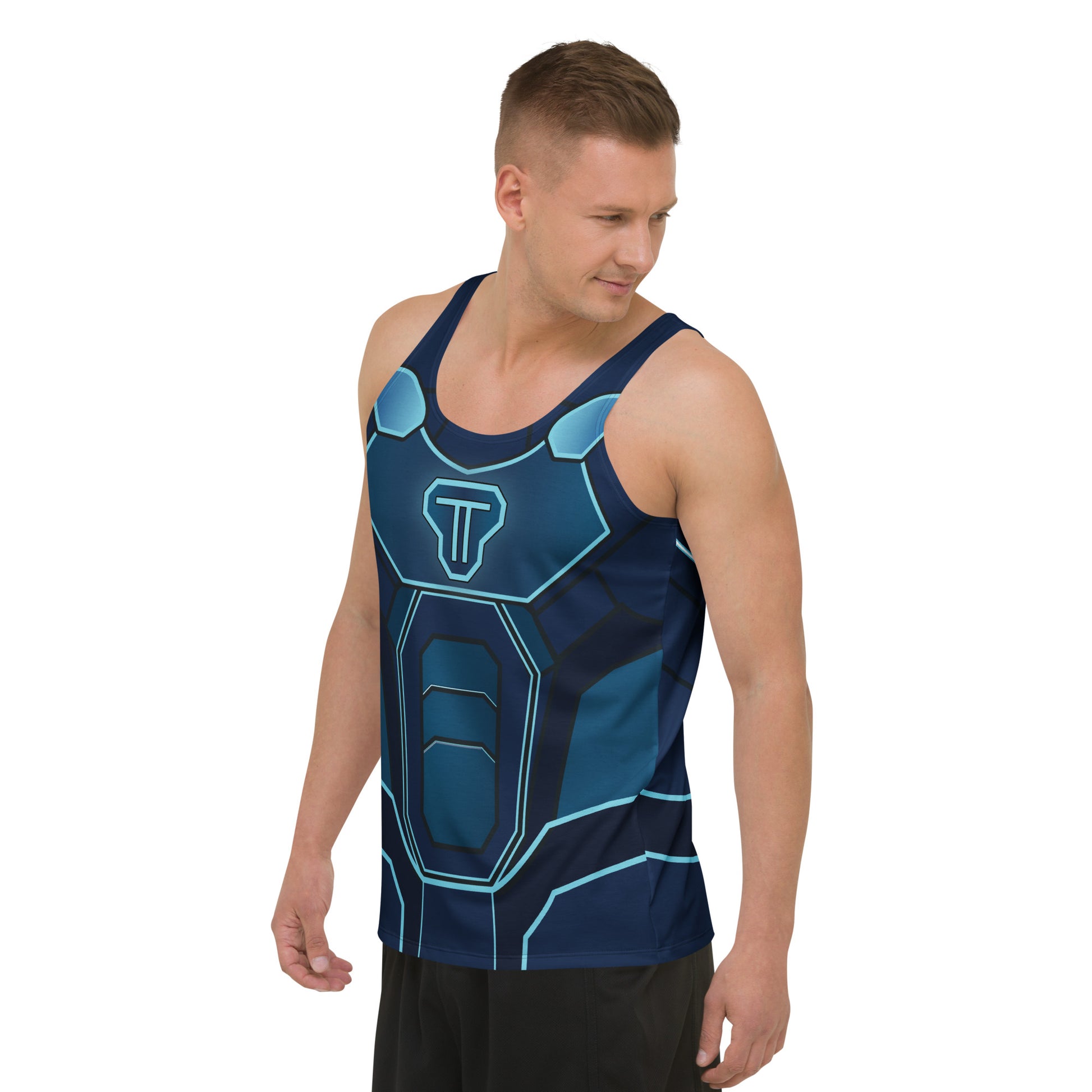 Synth Knight cosplay tank top with futuristic geometric plating