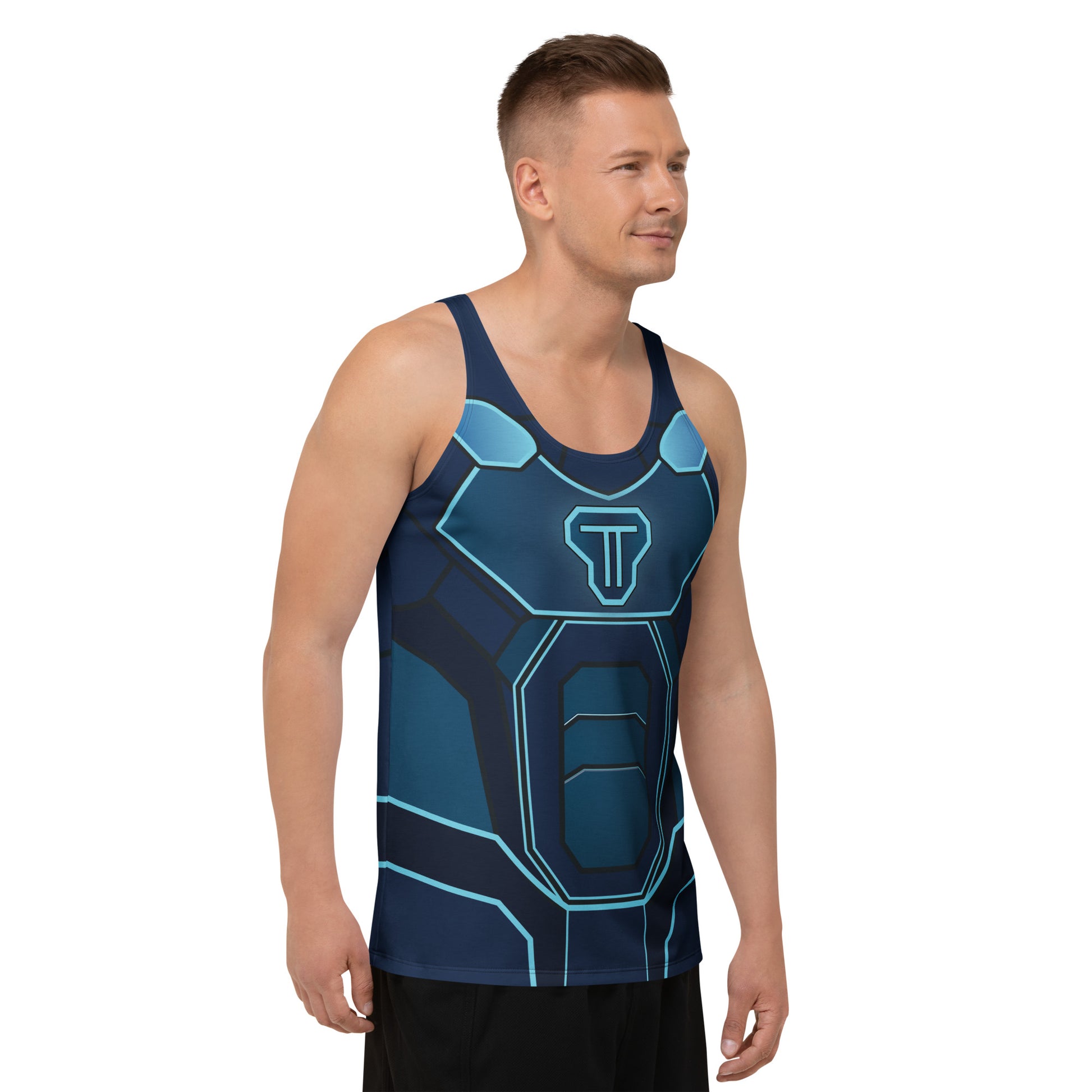Synth Knight cosplay tank top with futuristic geometric plating