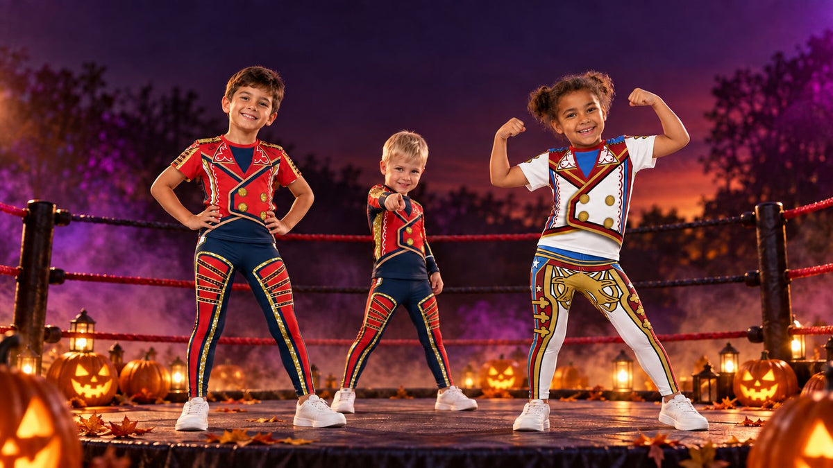 
                Enfants en tenues de cosplay inspirées du catch pour des occasions comme Halloween
              