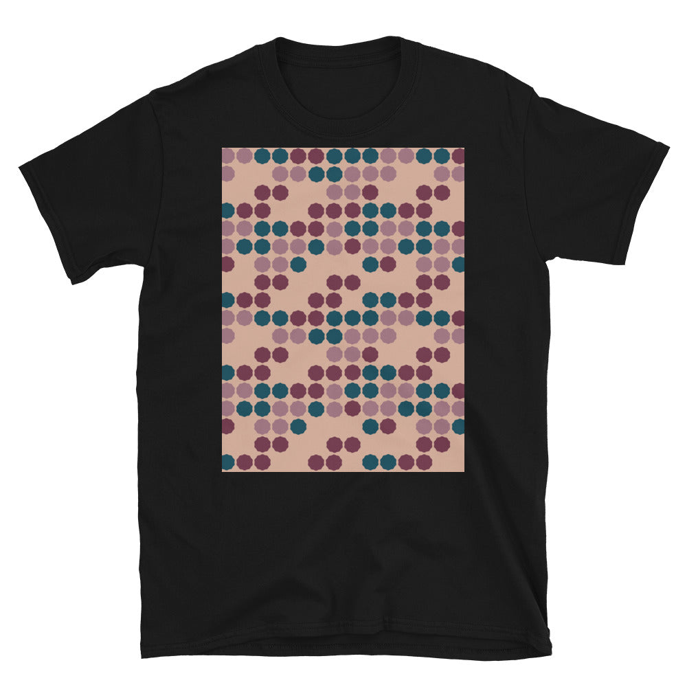 Gemustertes Kurzarm-Unisex-T-Shirt | 50er-Jahre-Stil Pink | Vintage Dot Matrix