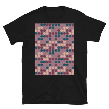 Gemustertes Kurzarm-Unisex-T-Shirt | 50er-Jahre-Stil Pink Kitt | Vintage Dot Matrix