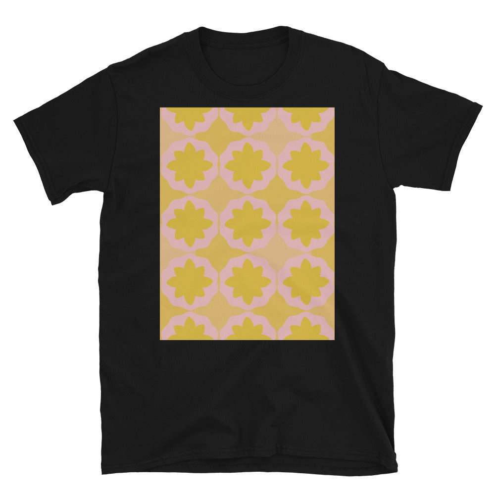 Gemustertes T-Shirt | Rosa Orange Retro Style | Geometrischer Flock