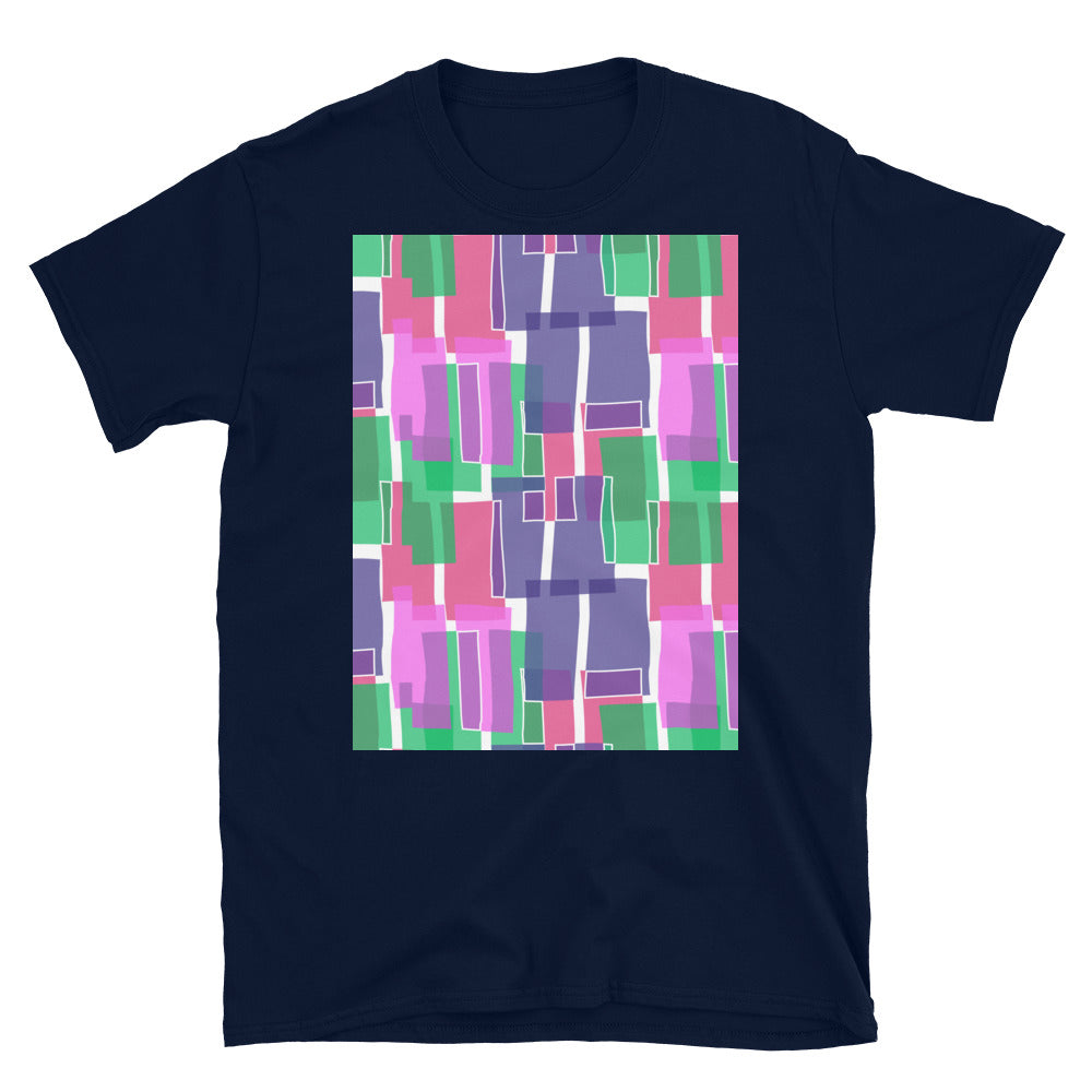 Camiseta unisex de manga corta estampada | Estilo índigo de los años 60 | Geometría de mediados de siglo