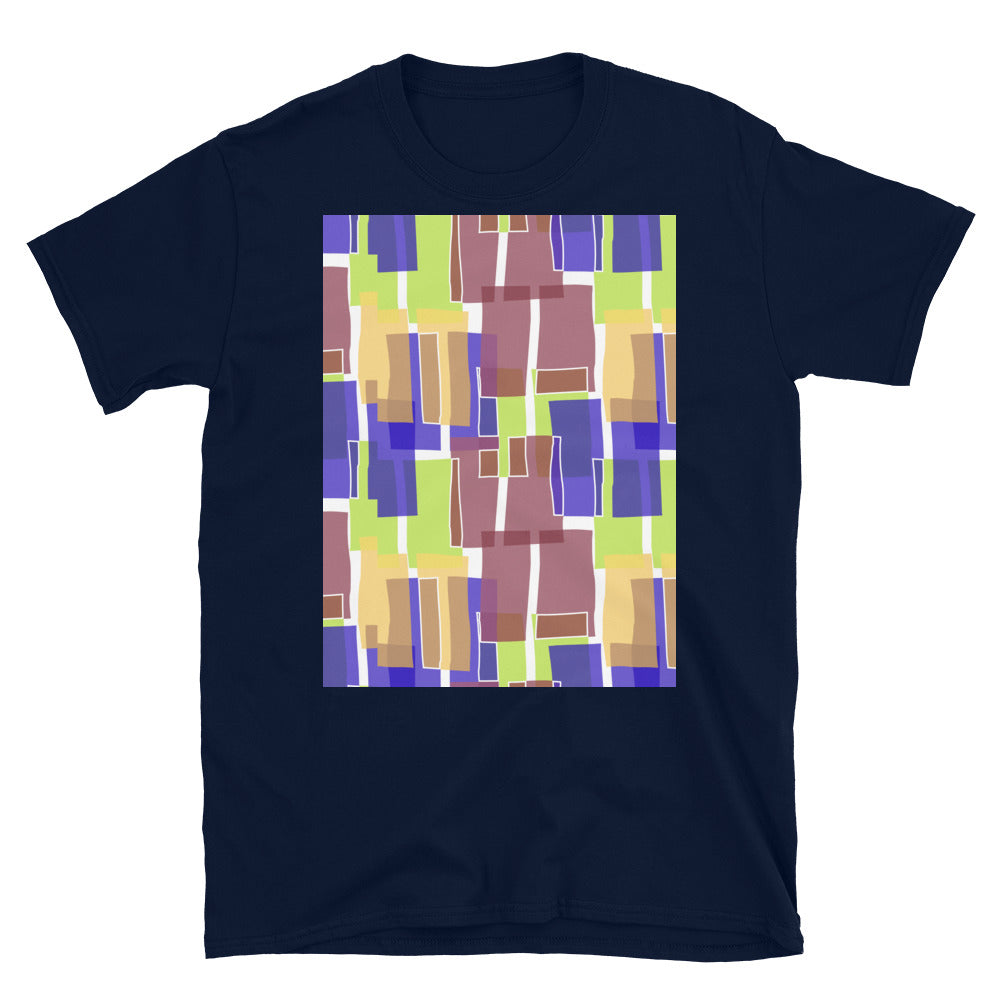 Gemustertes Kurzarm-Unisex-T-Shirt | Brauner 60er-Jahre-Stil | Mid Century Geometrisch