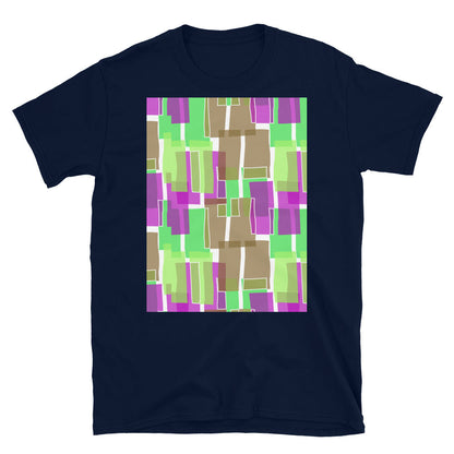 Gemustertes Kurzarm-Unisex-T-Shirt | Olivgrüner 60er-Jahre-Stil | Mid Century Geometrisch