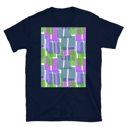 Gemustertes Kurzarm-Unisex-T-Shirt | Blaugrüner 60er-Jahre-Stil | Mid Century Geometrisch