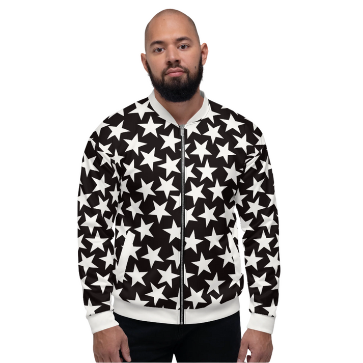 Unisex bomber jacket in black and white star print - Pro Wrestling Stars.
