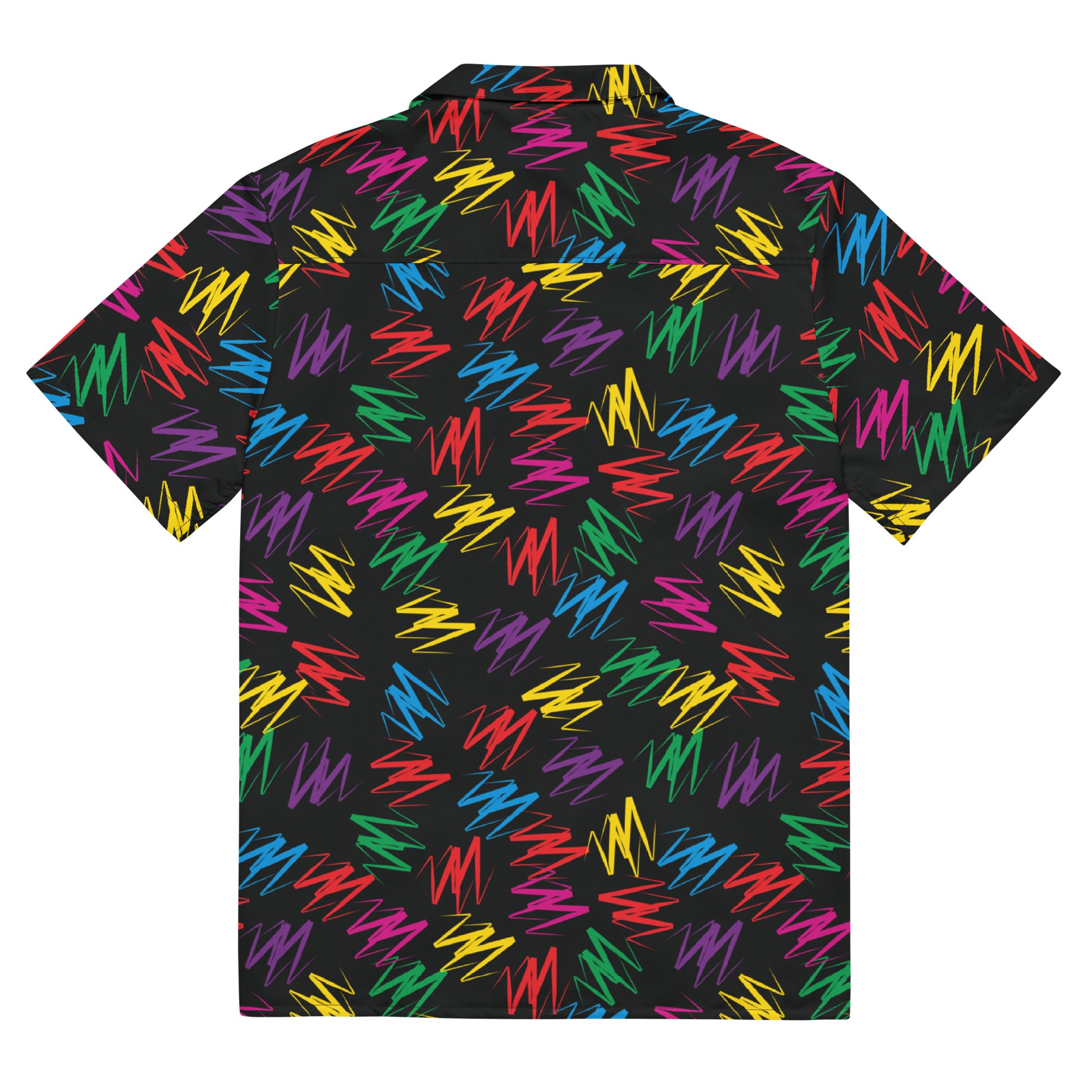 Unisex Zigzags button shirt laid flat, back view, flat