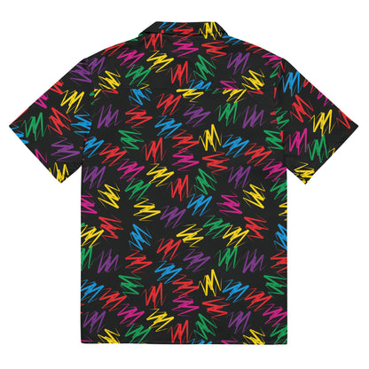 Unisex Zigzags button shirt laid flat, back view, flat