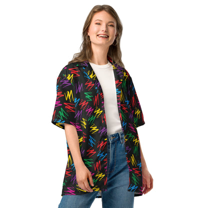 Unisex Zigzags button shirt laid flat, front view