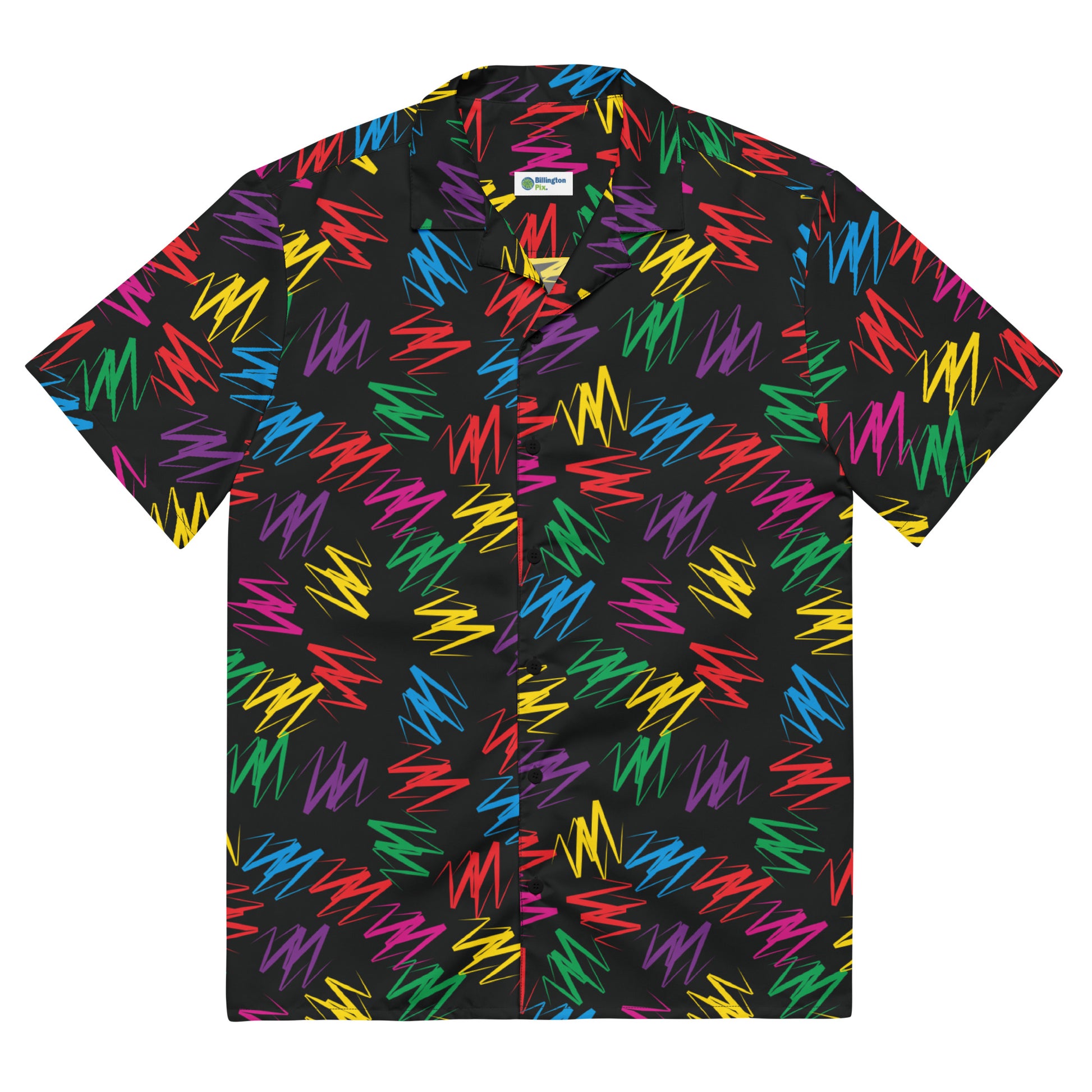 Unisex Zigzags button shirt laid flat, front flat view