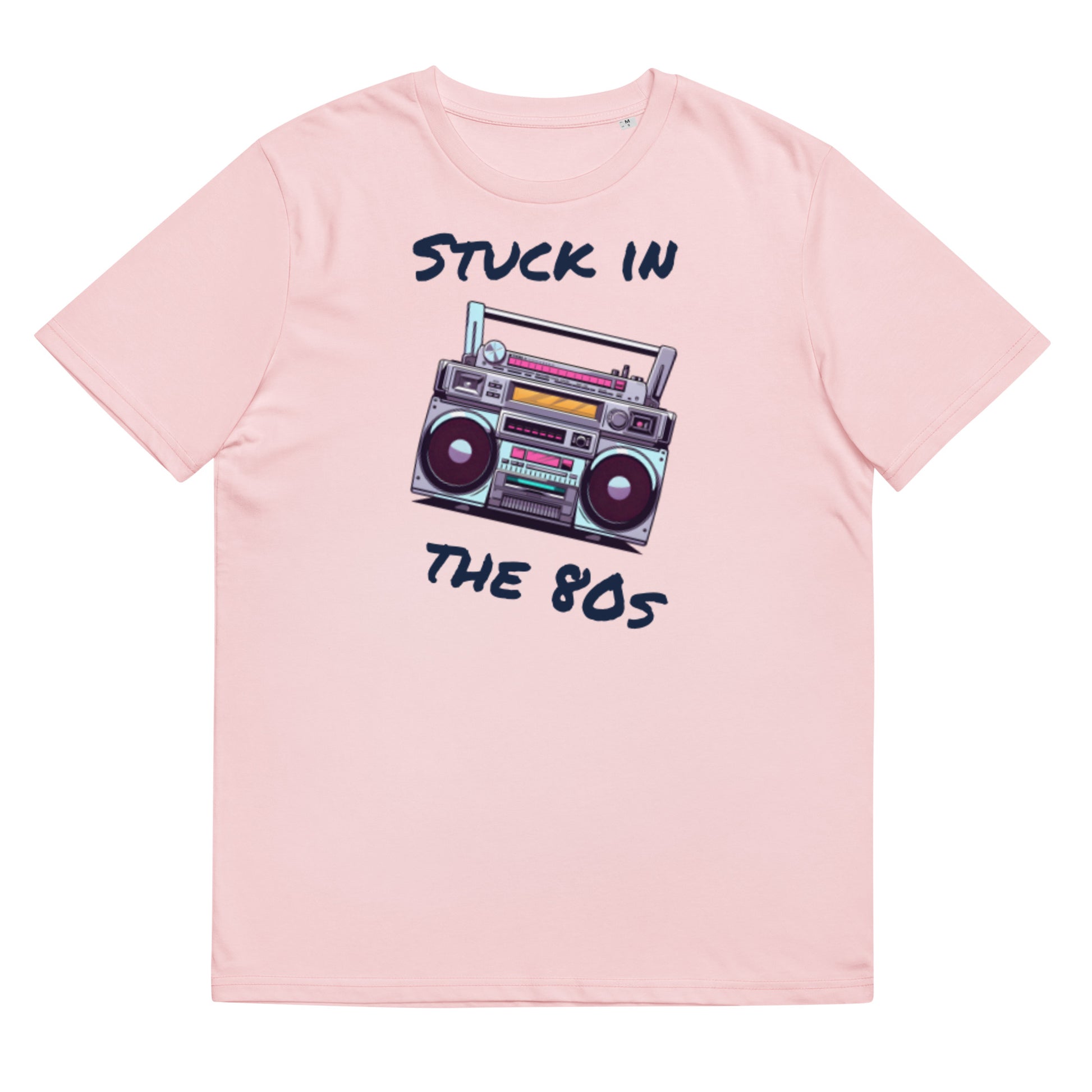 Stuck in The 80s Funny Retro Eighties Party Pastel T-Shirt, Unisex Sizes, Premium Quality Organic Cotton Short Sleeve Tee, 1980s Vintage Funny Gift. Anime 80s style cassette recorder graphic slogan tee shirt by BillingtonPix in pink, blue or yellow