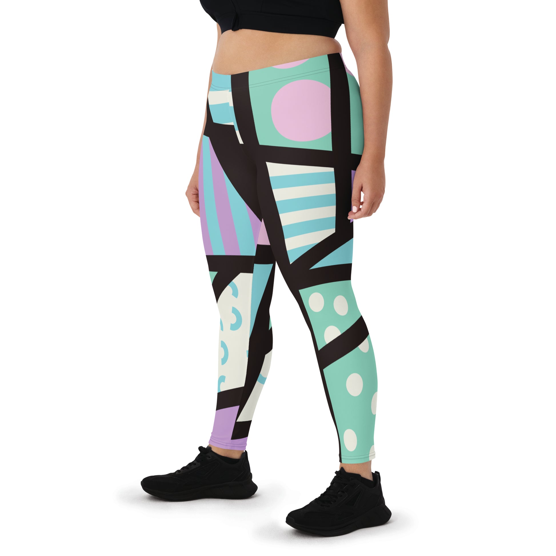Pastel Goth Harajuku streetwear by BillingtonPix. Women's leggings in pastel tones with black geometric design.