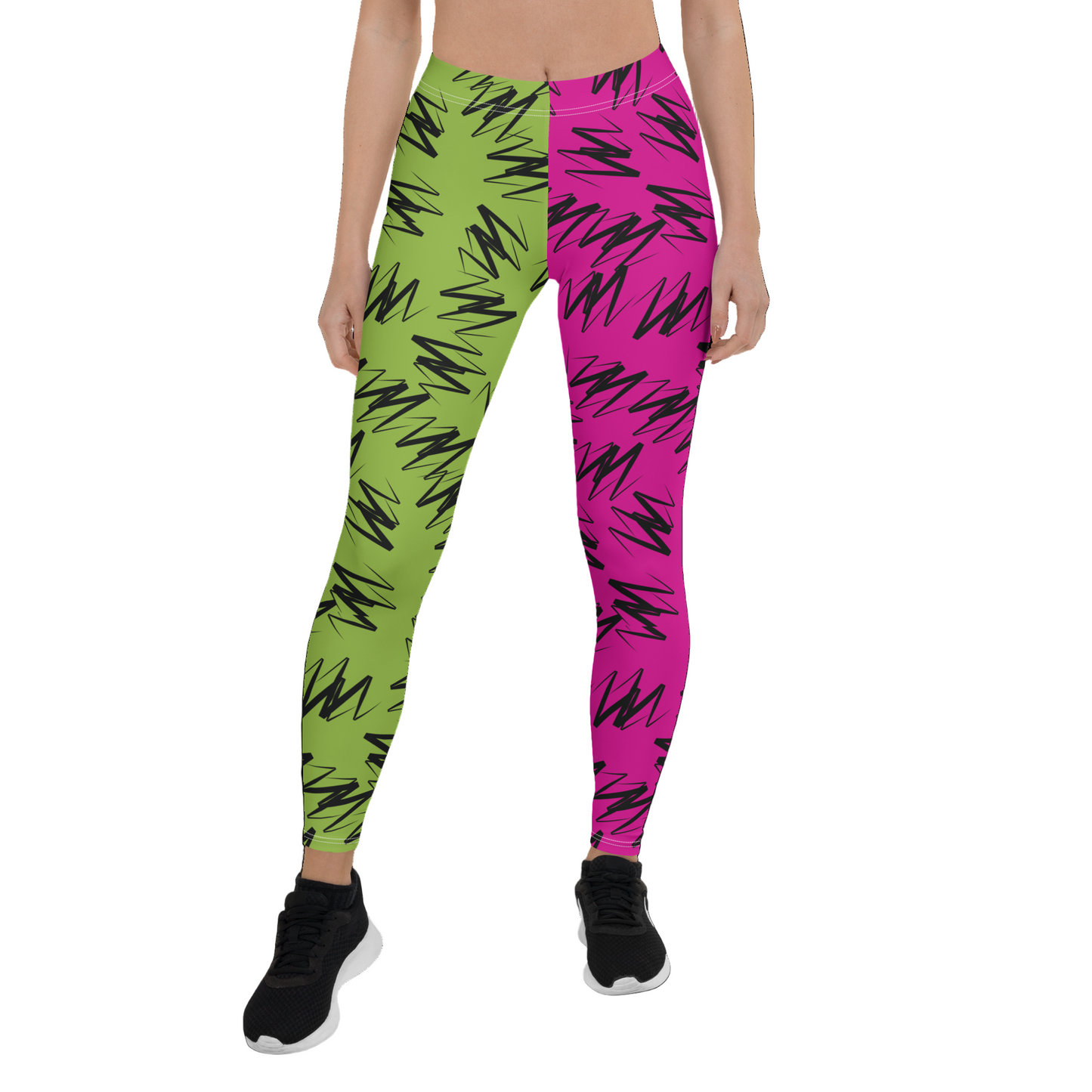 Zigzags leggings - Watermelon Split pink and lime color block