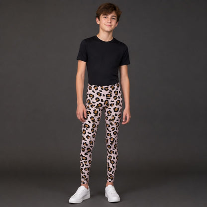 Conjunto Combinado de Leggings de Lucha Libre Piel de Leopardo Marrón, Outfit Padre e Hijo Adolescente