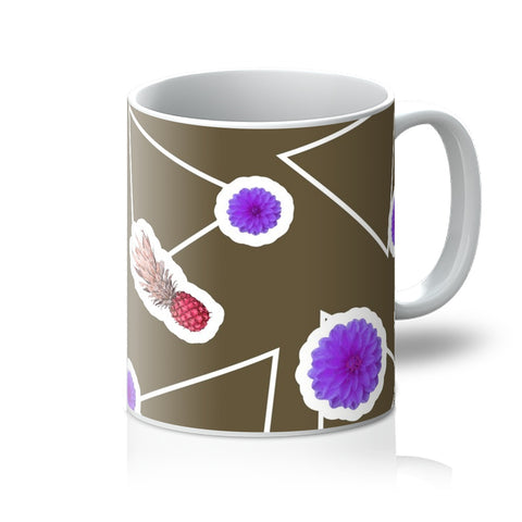 Brown Abstract Memphis Style Patterned Coffee Mug | Fruity Floral