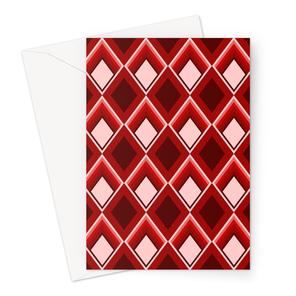 geometric patterned Red Geometric 60s Style Greeting Card