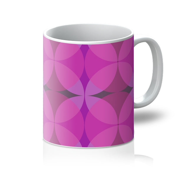pink ceramic geometric patterned Mid-Century Modern Circles Flamingo coffee mug