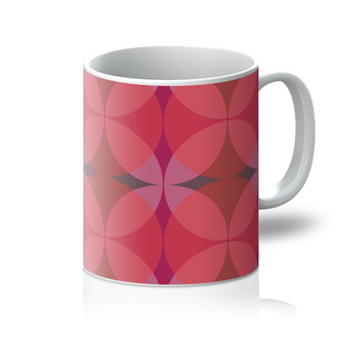 red ceramic geometric patterned Mid-Century Modern Circles Cranberry coffee mug