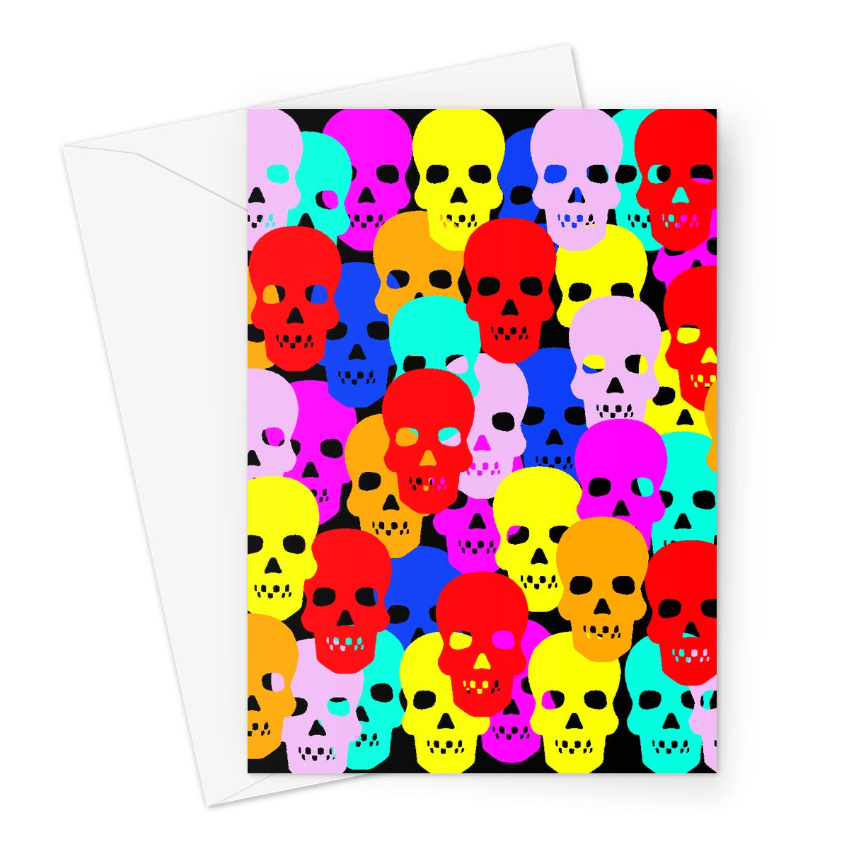 Rainbow skulls Greeting Card in black