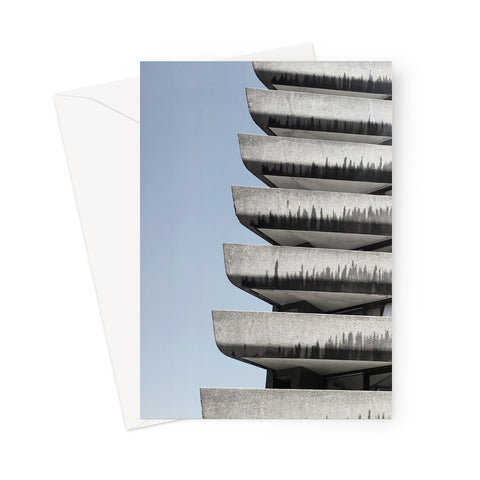 Detail of Barbican architecture, which in closeup has an abstract look about it in this photo greeting card. Also seems to take on an Eastern influence with a pagoda likeness