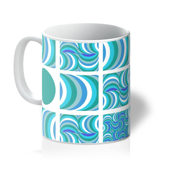 ceramic geometric patterned 70s Retro Azure White coffee mug