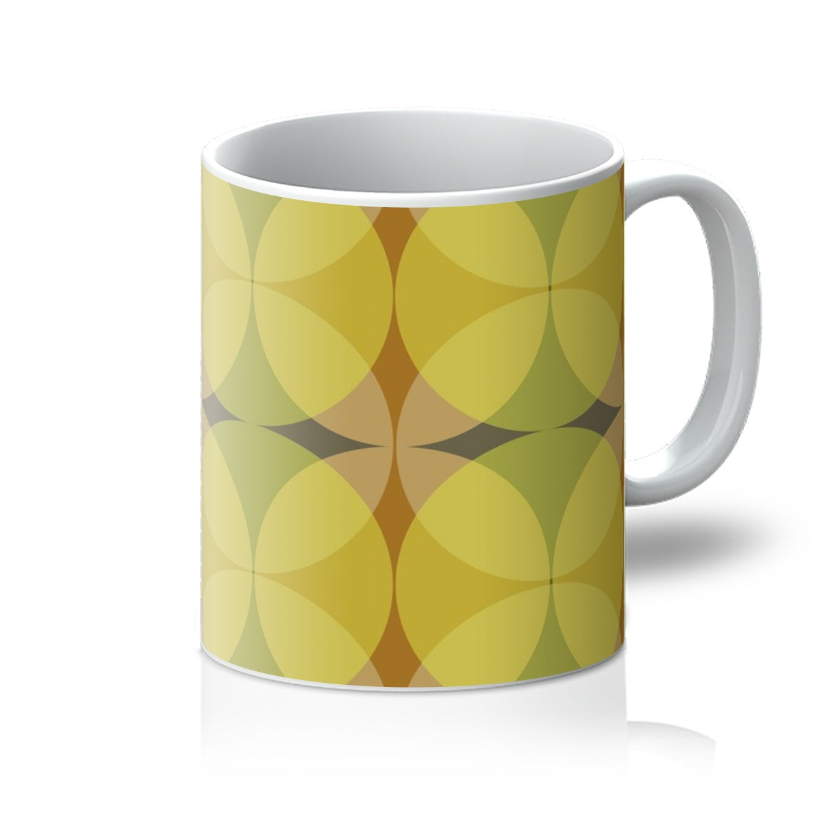 yellow ceramic geometric patterned Mid-Century Modern Circles Mustard coffee mug
