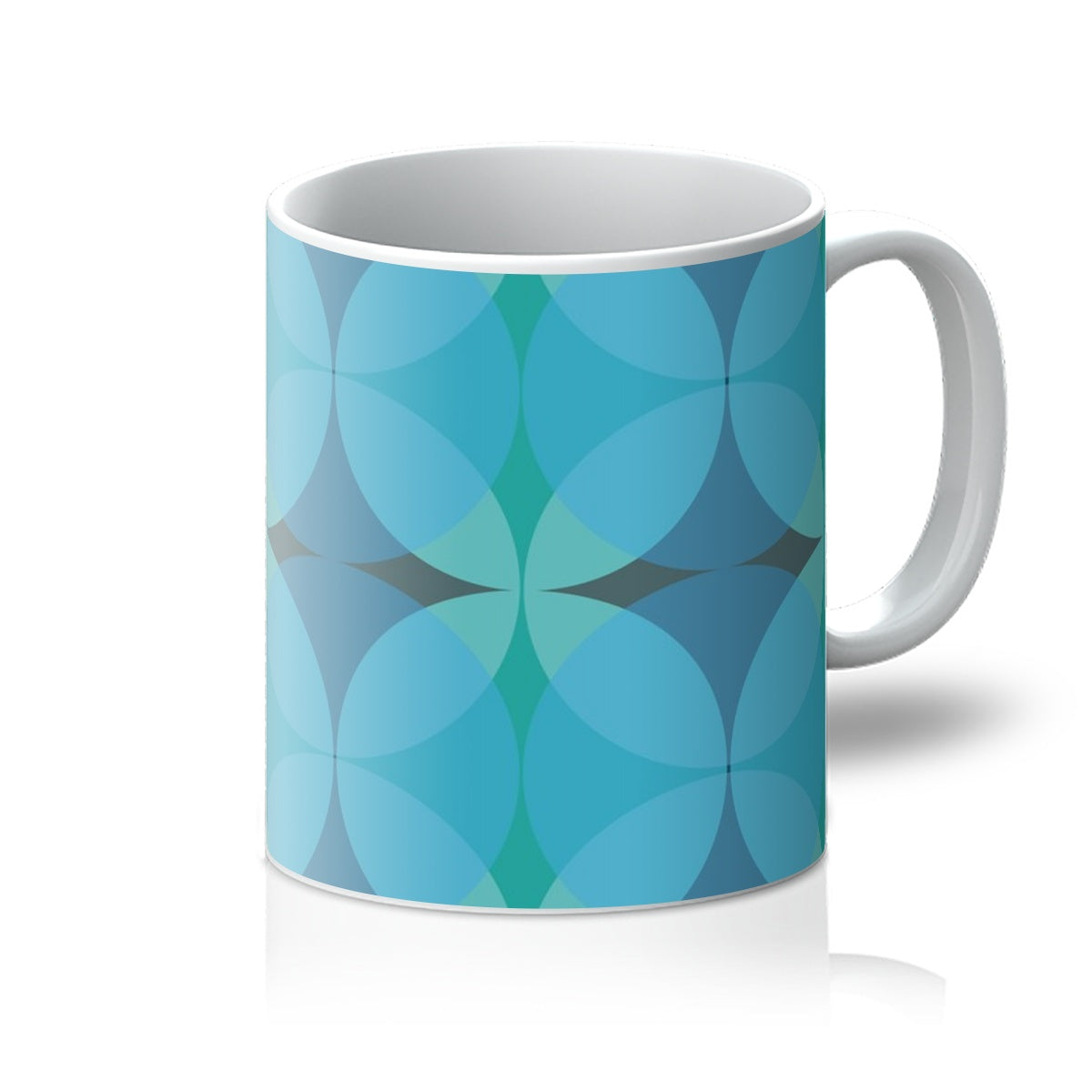 blue ceramic geometric patterned Mid-Century Modern Circles Indigo coffee mug