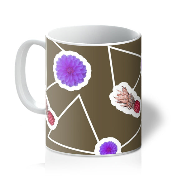 Brown Abstract Memphis Style Patterned Coffee Mug | Fruity Floral