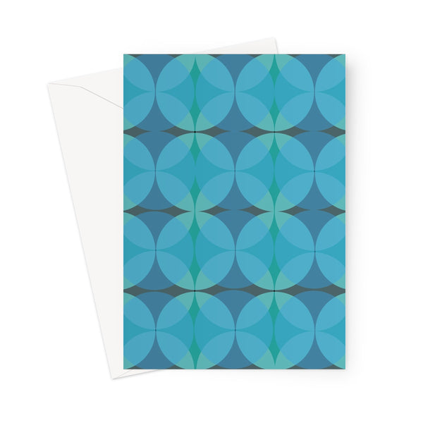 blue geometric patterned Mid-Century Modern Circles Indigo blank greeting card
