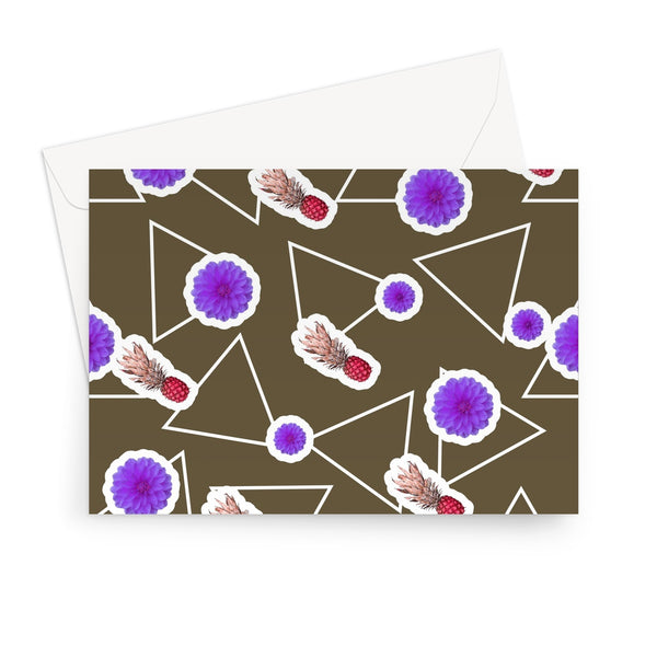 Brown Abstract Memphis Style Patterned Greeting Card | Fruity Floral