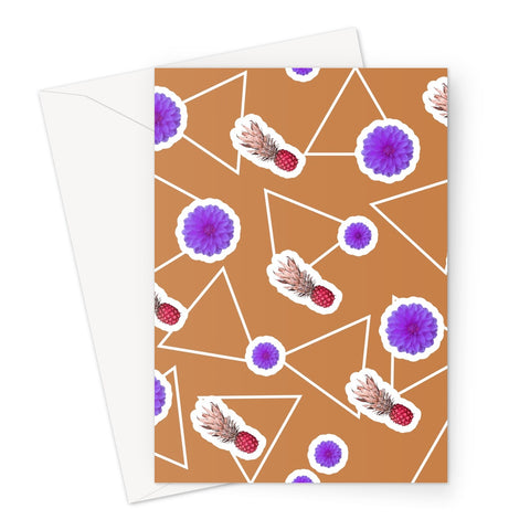 Orange Abstract Memphis Style Patterned Greeting Card | Fruity Floral