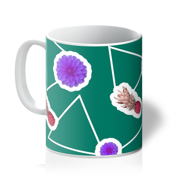 Green Abstract Memphis Style Patterned Coffee Mug | Fruity Floral