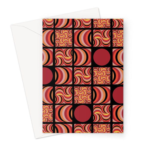 geometric patterned 70s Retro Mandarin Black blank greeting card