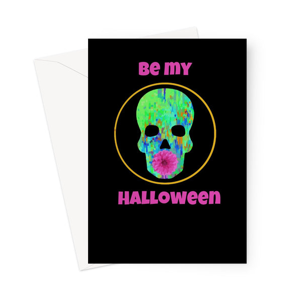 Spoopy skull and flower Halloween card in black