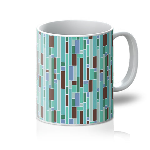 ceramic turquoise geometric patterned Turquoise Mid Century Modern Geometric Stripes coffee mug by BillingtonPix