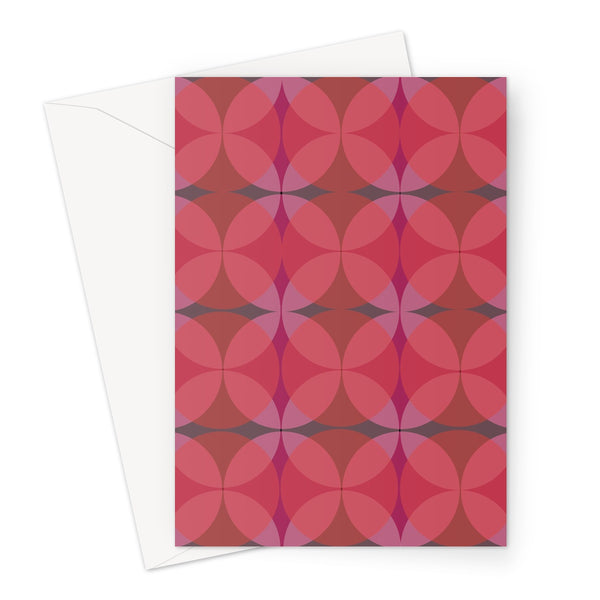 red geometric patterned Mid-Century Modern Circles Cranberry blank greeting card