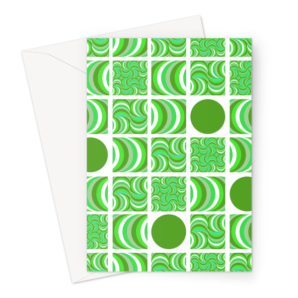geometric patterned 70s Retro Emerald White blank greeting card