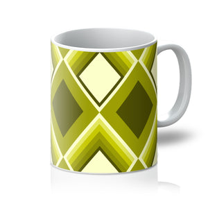 yellow ceramic geometric patterned Mustard Geometric 60s Style coffee mug