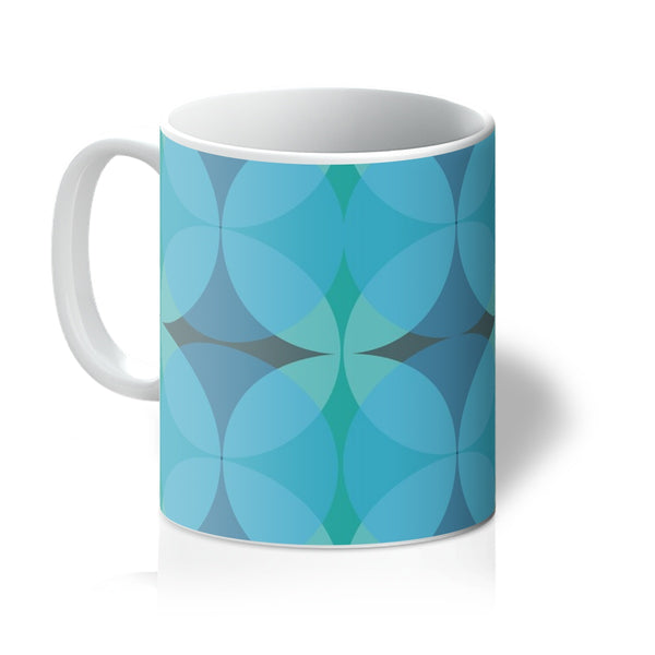 blue ceramic geometric patterned Mid-Century Modern Circles Indigo coffee mug