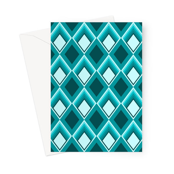 blue green geometric patterned Taupe Geometric 60s Style Greeting Card