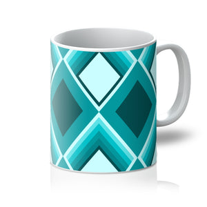 blue ceramic geometric patterned Indigo Geometric 60s Style coffee mug
