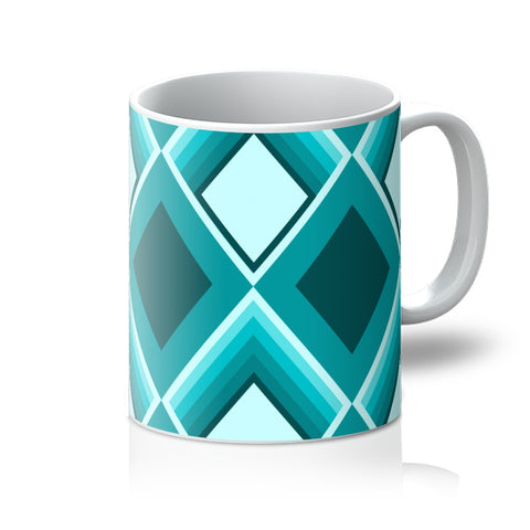 blue ceramic geometric patterned Indigo Geometric 60s Style coffee mug
