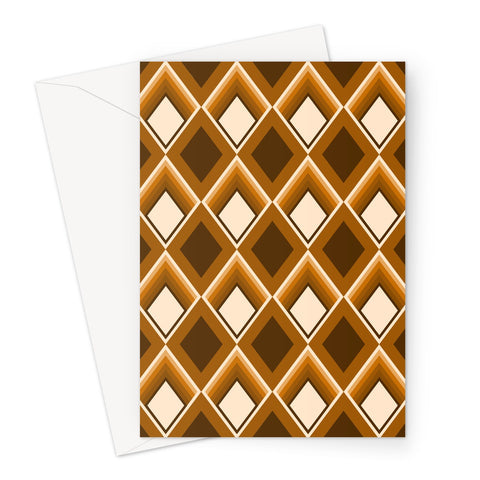 brown and yellow geometric patterned Ochre Geometric 60s Style Greeting Card