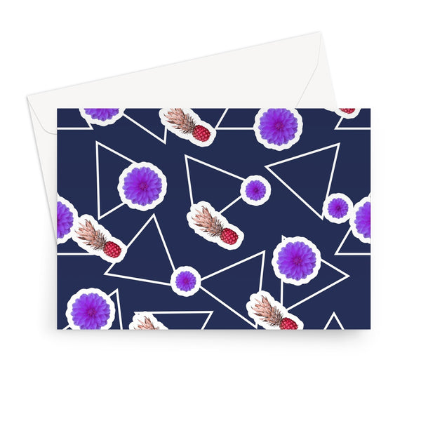 Blue Abstract Memphis Style Patterned Greeting Card | Fruity Floral