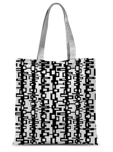 This Mid-Century Modern style shopping tote design consists of a black geometric pattern against a white background