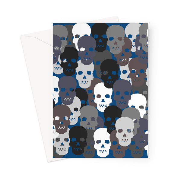 Monochrome Skulls Blue - Greeting Card