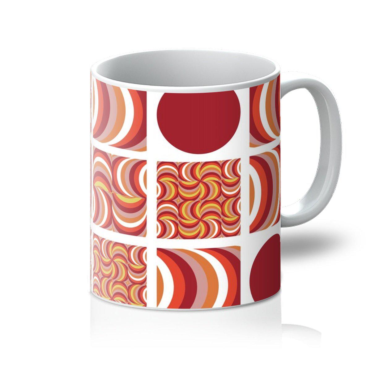 ceramic geometric patterned 70s Retro Mandarin White coffee mug