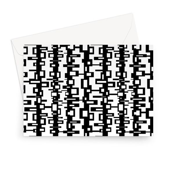 This Mid-Century Modern style art card design consists of black geometric pattern against a white background.