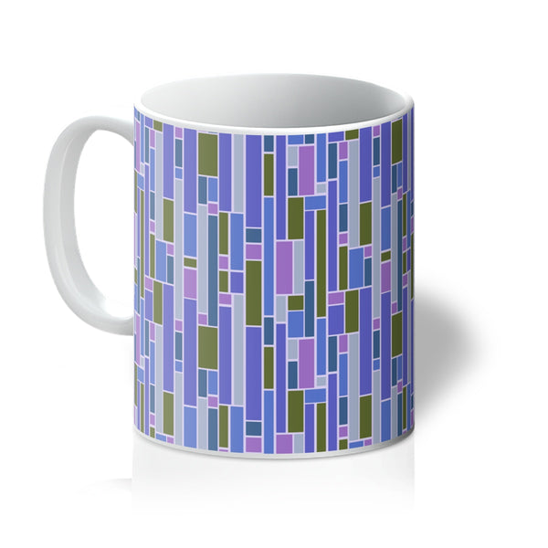 ceramic blue geometric patterned Blue Mid Century Modern Geometric Stripes coffee mug by BillingtonPix